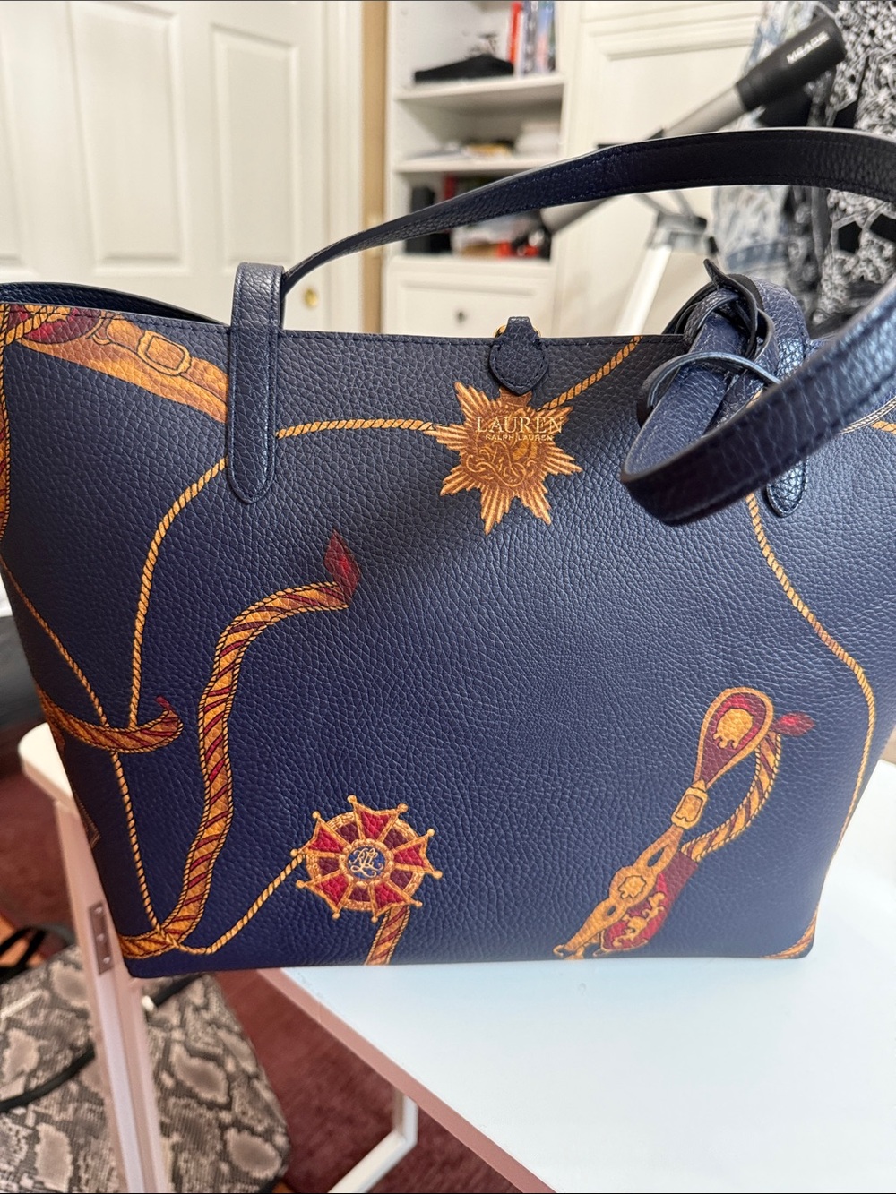 Lauren Ralph Lauren 16x10” navy nautical tote 16” x 10”.   Cosmetic bag. NWOT - Picture 7 of 9
